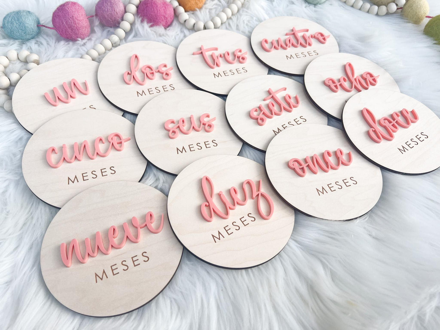Spanish Monthly Milestone Marker, Baby Month Photo Sign, Monthly Wooden Milestone Discs, Baby Shower Gift, Espanol Baby Milestone Acrylic