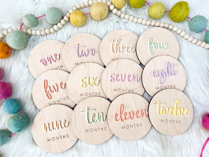 Baby Monthly Milestone Discs, Monthly Baby Tracker for Baby Girl, Monthly Photo Discs, Colorful 1-12 Month Signs Baby Acrylic