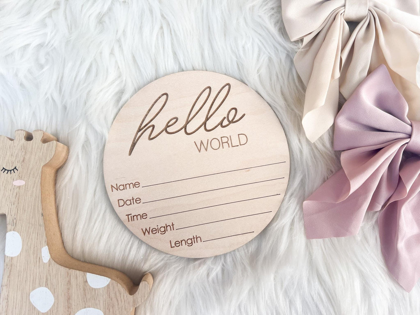 Gender Reveal Sign for Hospital, Hello World Baby Sign, Baby Announcement Sign Gender Neutral, Engraved Birth Announcement Sign