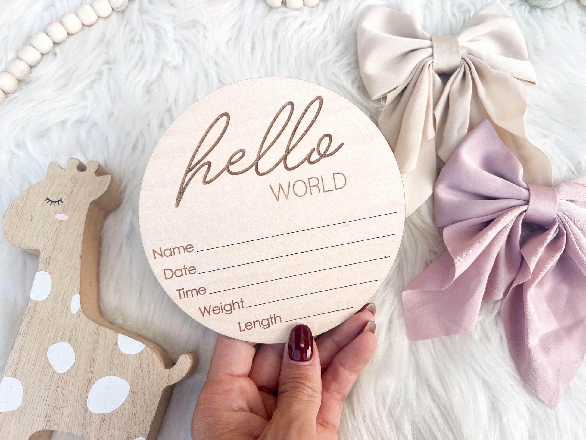 Gender Reveal Sign for Hospital, Hello World Baby Sign, Baby Announcement Sign Gender Neutral, Engraved Birth Announcement Sign