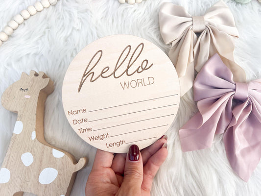 Gender Reveal Sign for Hospital, Hello World Baby Sign, Baby Announcement Sign Gender Neutral, Engraved Birth Announcement Sign