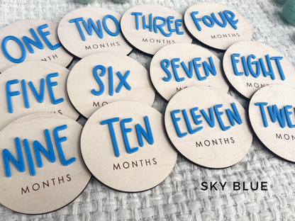 Baby Milestone Tracker, 1-12 Monthly Baby milestone cards, Monthly Wooden Milestone Discs, Personalized Month Signs Baby Acrylic Hello