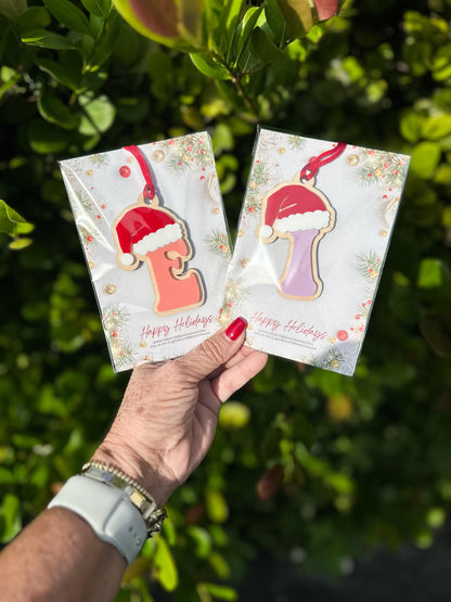 Initial Stocking Tag, Santa Initial Christmas Ornament, Family Stocking Tags, Letter Gift tag for Christmas, Initial Ornament