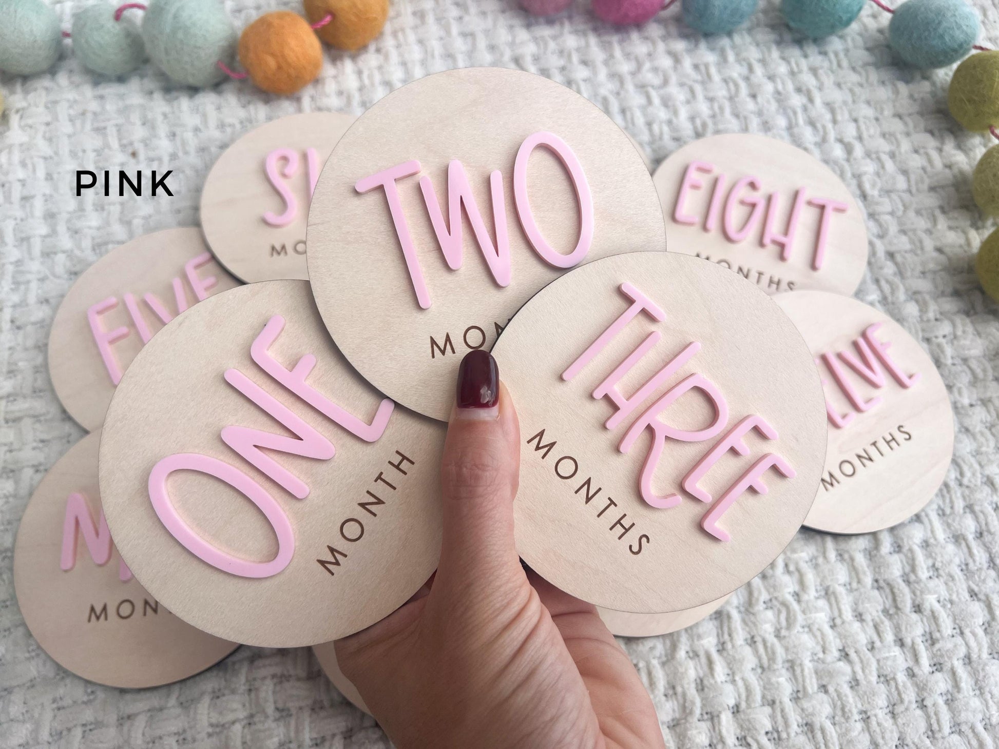 Baby Milestone Tracker, 1-12 Monthly Baby milestone cards, Monthly Wooden Milestone Discs, Personalized Month Signs Baby Acrylic Hello