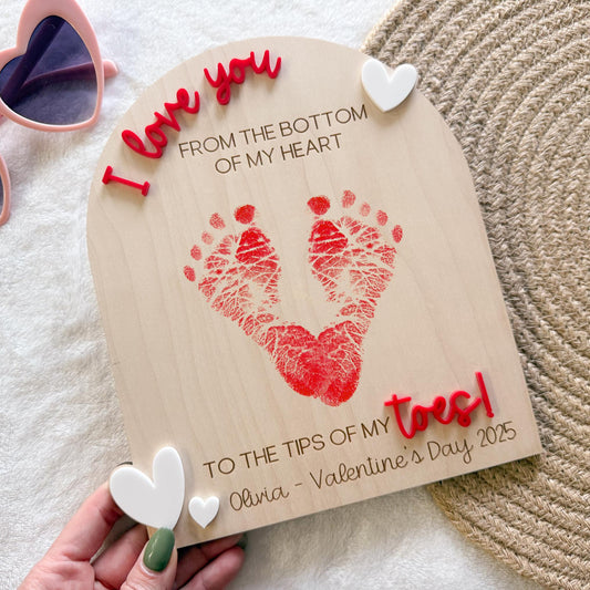 Valentine's Day Handprint Love Board, Kids Footprint Sign, First Valentine's Day Craft, Heart Keepsake Board For Baby's First Valentine