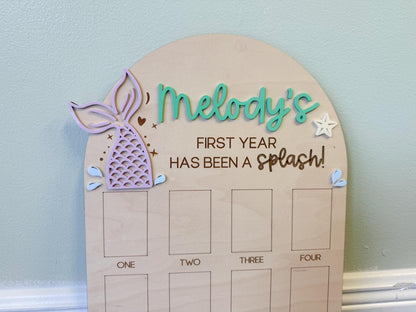 Mermaid First Birthday Photo Board, Oneder the Sea, One Year of Photo Board, Mermaid Birthday Decor, 1st Birthday Under The Sea