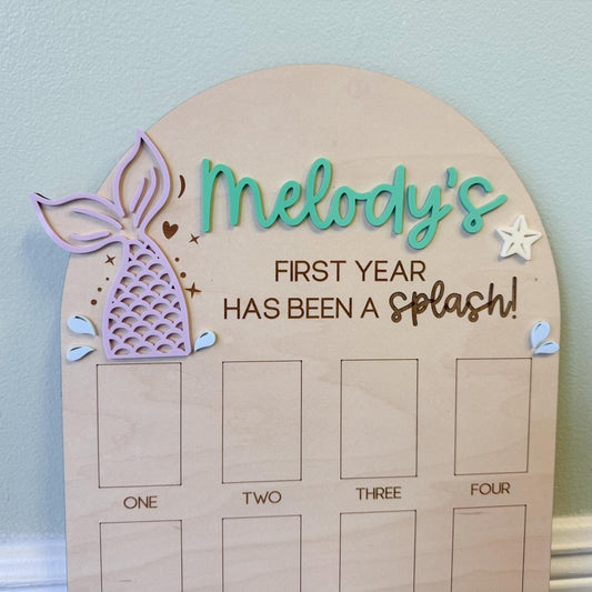Mermaid First Birthday Photo Board, Oneder the Sea, One Year of Photo Board, Mermaid Birthday Decor, 1st Birthday Under The Sea