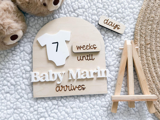 Baby Countdown Sign, Weeks until Baby Arrives, Days until Baby Coming Soon, Custom Baby Arriving Soon Sign, Due Date Tracker, Pregnancy Gift