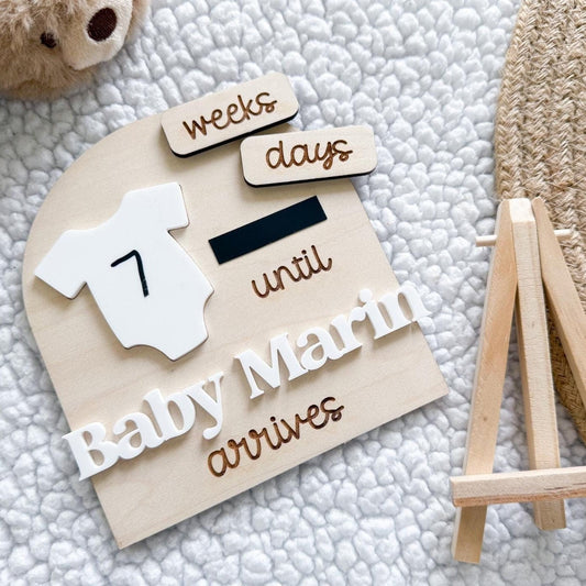 Baby Countdown Sign, Weeks until Baby Arrives, Days until Baby Coming Soon, Custom Baby Arriving Soon Sign, Due Date Tracker, Pregnancy Gift