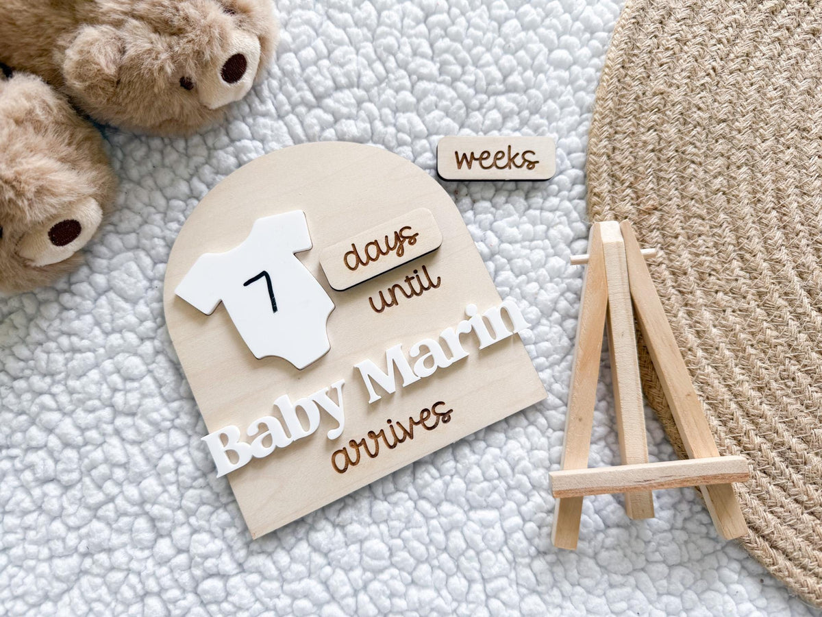 Baby Countdown Sign, Weeks until Baby Arrives, Days until Baby Coming Soon, Custom Baby Arriving Soon Sign, Due Date Tracker, Pregnancy Gift