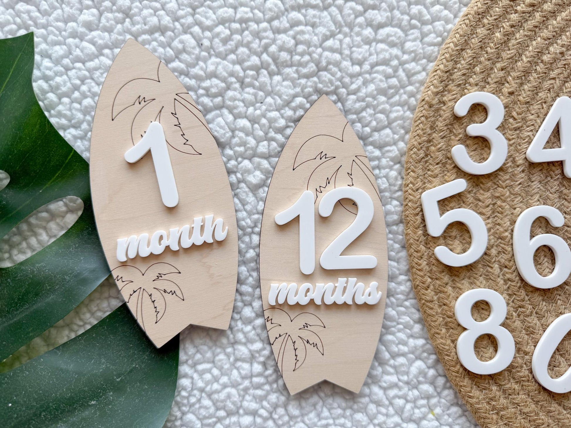 Baby Monthly Surfboard Milestone Marker, Interchangeable Month Baby Beach Milestone cards, Monthly Wooden Milestone Discs, Baby Photo Signs