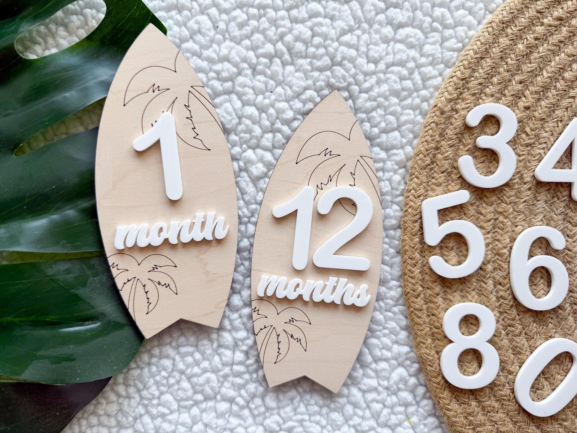 Baby Monthly Surfboard Milestone Marker, Interchangeable Month Baby Beach Milestone cards, Monthly Wooden Milestone Discs, Baby Photo Signs