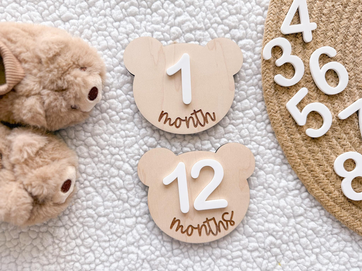 Teddy Bear Monthly Milestone Marker, Interchangeable Month Baby Bear Milestone cards, Monthly Wooden Milestone Discs, Baby Photo Signs