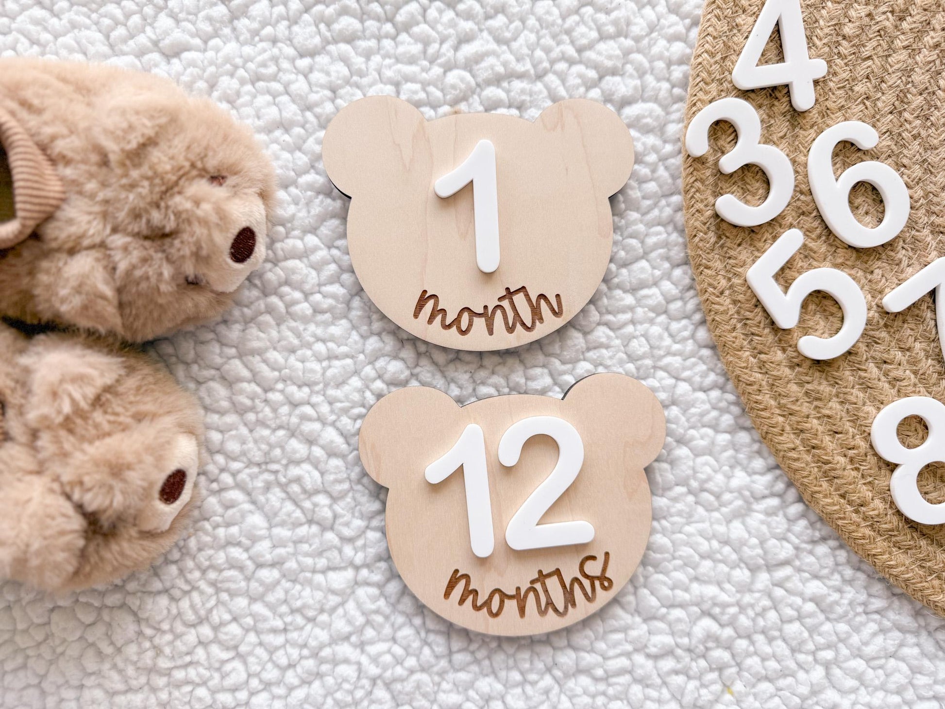 Teddy Bear Monthly Milestone Marker, Interchangeable Month Baby Bear Milestone cards, Monthly Wooden Milestone Discs, Baby Photo Signs