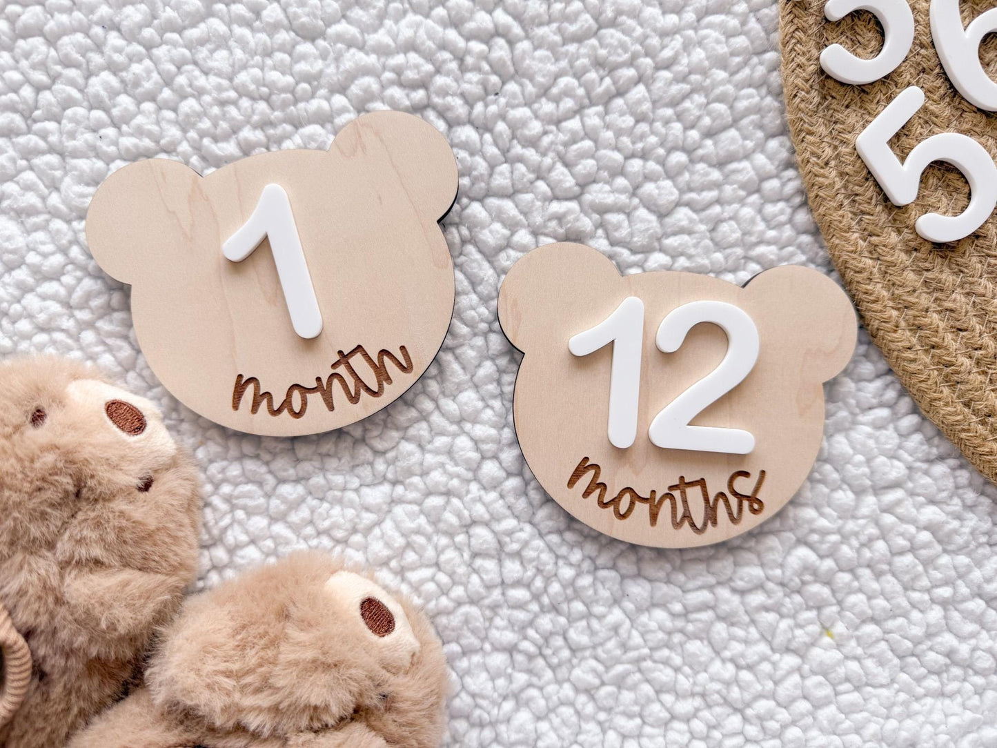 Teddy Bear Monthly Milestone Marker, Interchangeable Month Baby Bear Milestone cards, Monthly Wooden Milestone Discs, Baby Photo Signs