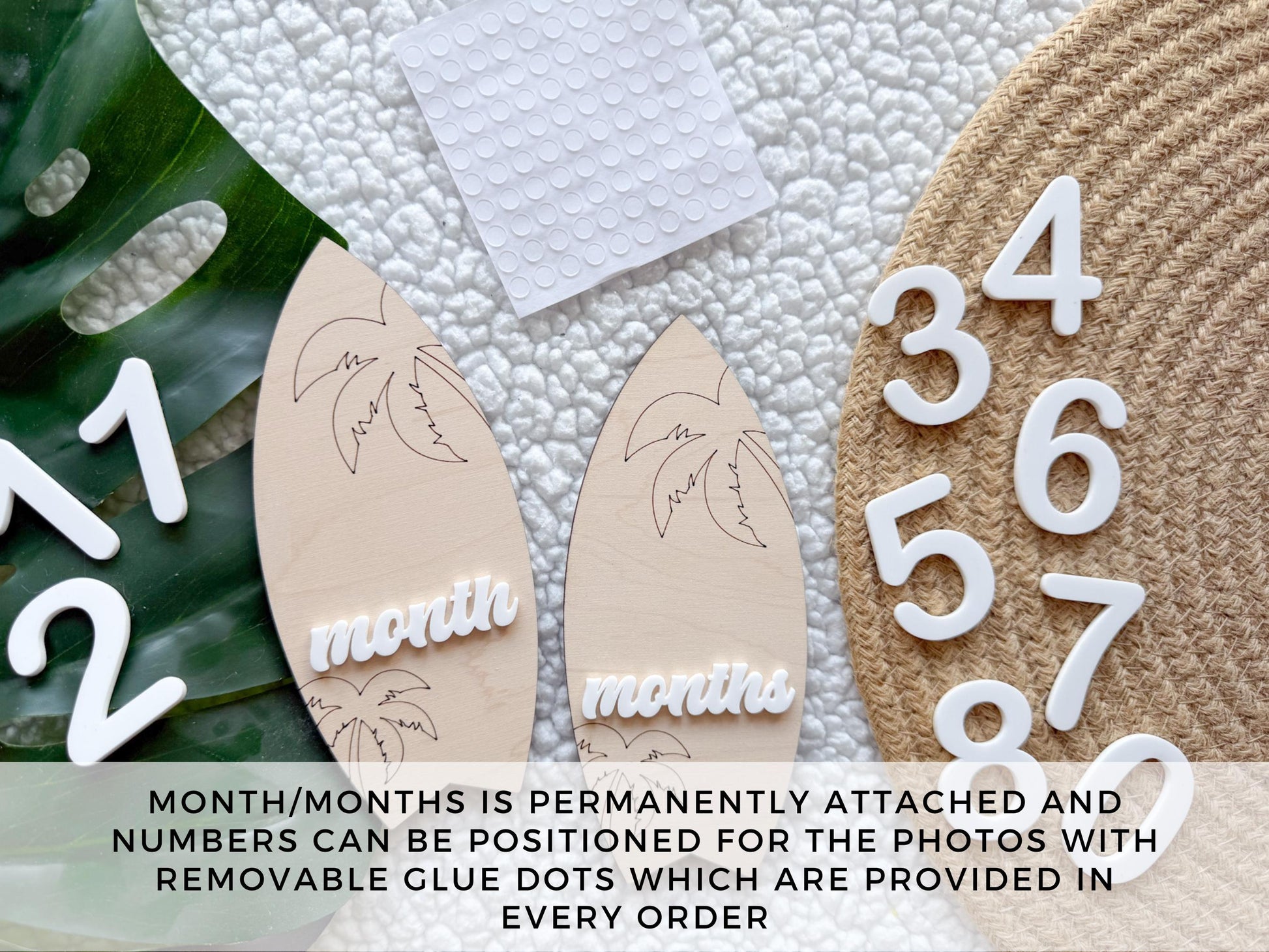 Baby Monthly Surfboard Milestone Marker, Interchangeable Month Baby Beach Milestone cards, Monthly Wooden Milestone Discs, Baby Photo Signs