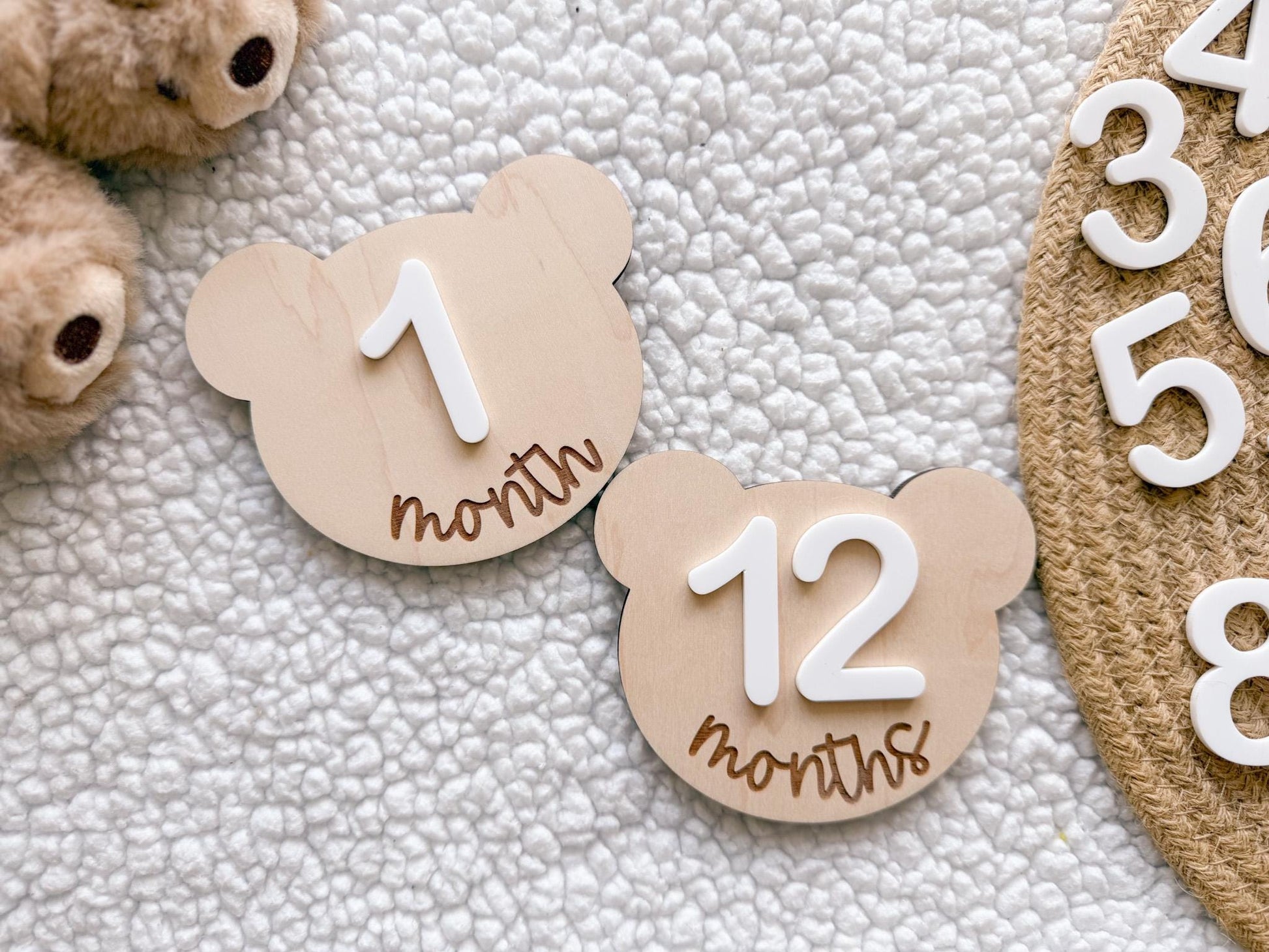Teddy Bear Monthly Milestone Marker, Interchangeable Month Baby Bear Milestone cards, Monthly Wooden Milestone Discs, Baby Photo Signs