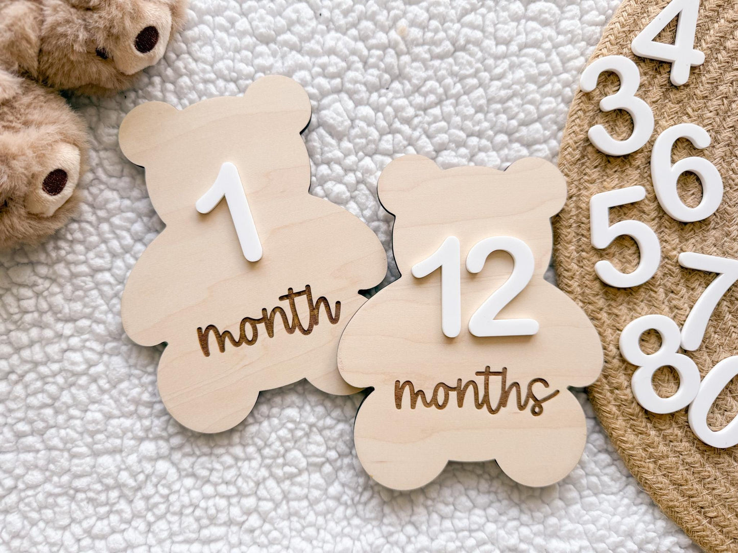 Teddy Bear Monthly Milestone Marker, Interchangeable Month Baby Bear Milestone cards, Monthly Wooden Milestone Discs, Baby Photo Signs