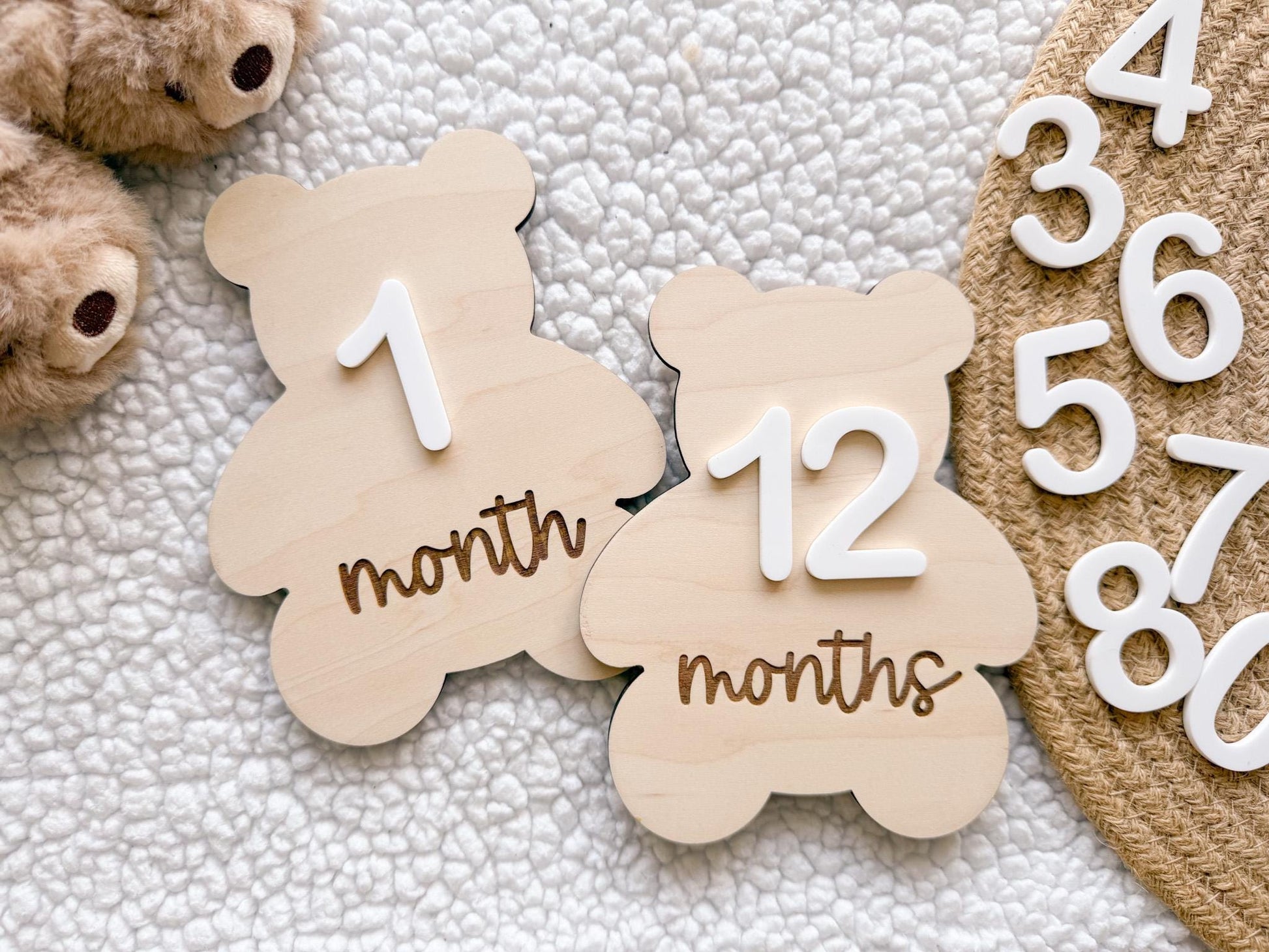 Teddy Bear Monthly Milestone Marker, Interchangeable Month Baby Bear Milestone cards, Monthly Wooden Milestone Discs, Baby Photo Signs