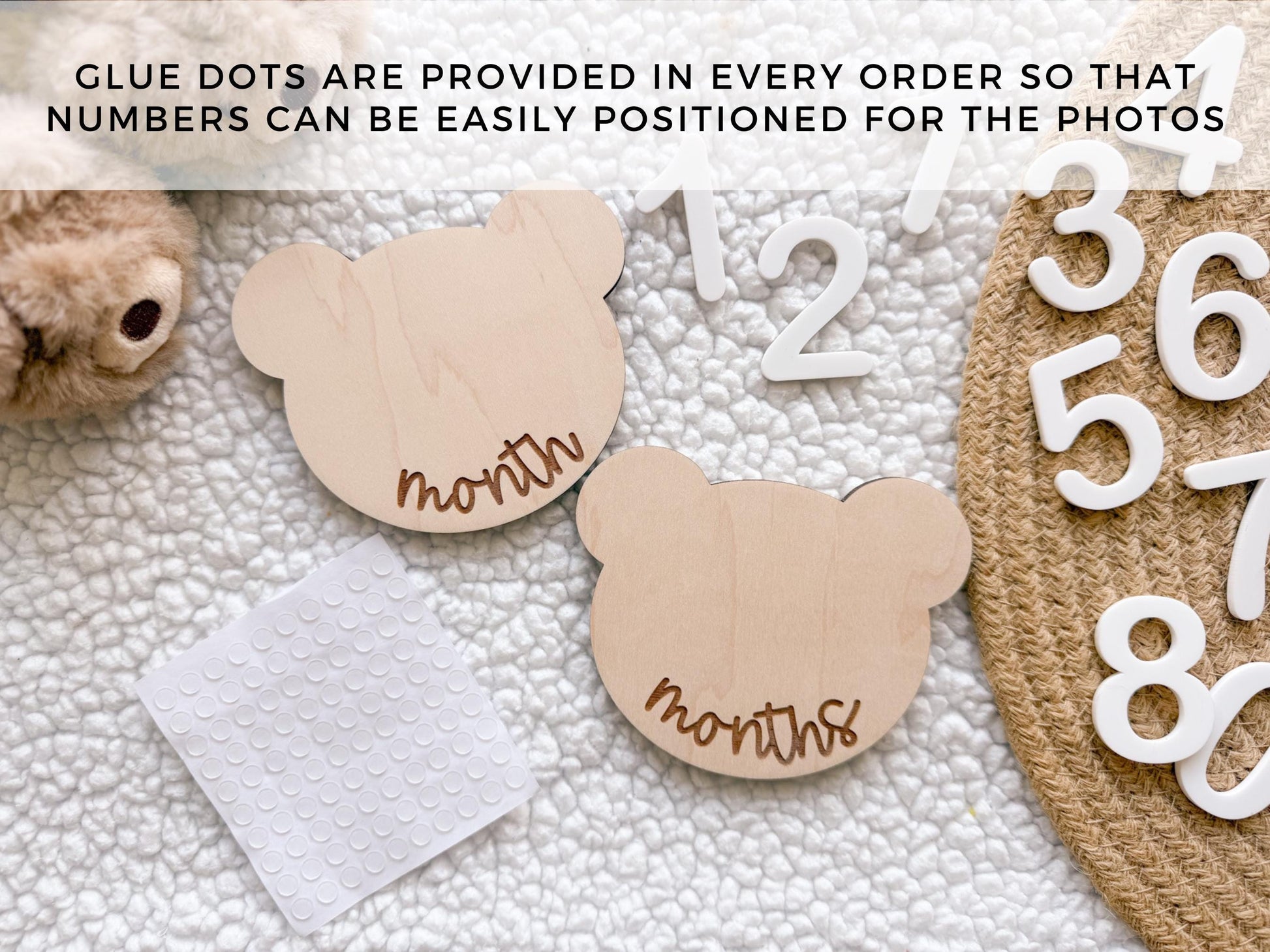 Teddy Bear Monthly Milestone Marker, Interchangeable Month Baby Bear Milestone cards, Monthly Wooden Milestone Discs, Baby Photo Signs