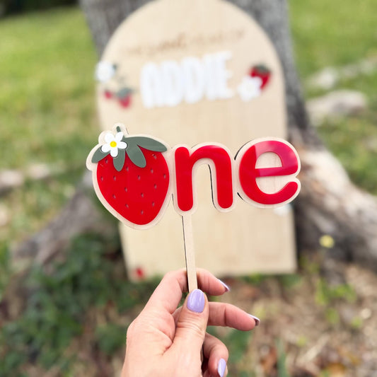 Strawberry Berry First Birthday Cake Topper, One Berry Sweet Year Cake Topper Birthday decor, Strawberry 1st birthday party sign, sweet one