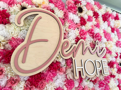 Backdrop sign with custom name for Baby Shower, Personalized Backdrop Name Sign, Large Baby Name Sign, Hedge Wall Sign, Wooden Name Cut Out