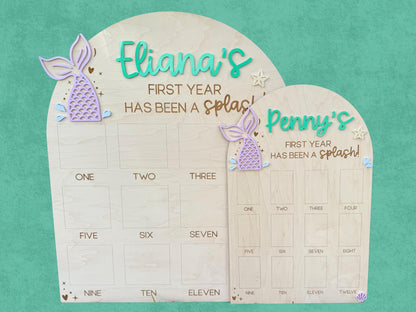 Mermaid First Birthday Photo Board, Oneder the Sea, One Year of Photo Board, Mermaid Birthday Decor, 1st Birthday Under The Sea