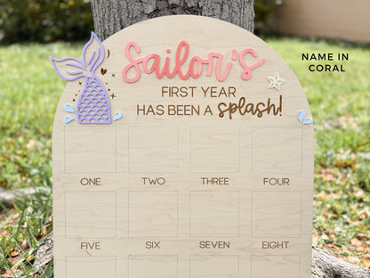 Mermaid First Birthday Photo Board, Oneder the Sea, One Year of Photo Board, Mermaid Birthday Decor, 1st Birthday Under The Sea