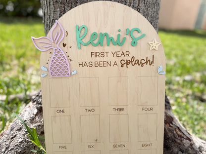 Mermaid First Birthday Photo Board, Oneder the Sea, One Year of Photo Board, Mermaid Birthday Decor, 1st Birthday Under The Sea