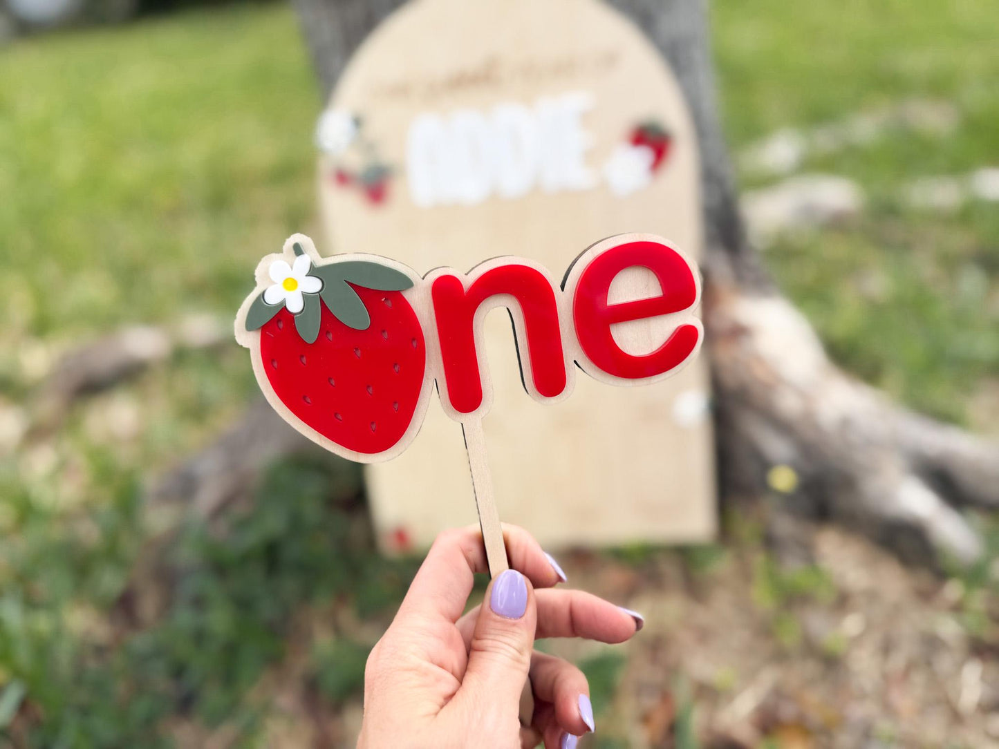 Strawberry Berry First Birthday Cake Topper, One Berry Sweet Year Cake Topper Birthday decor, Strawberry 1st birthday party sign, sweet one