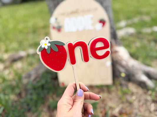 Strawberry Berry First Birthday Cake Topper, One Berry Sweet Year Cake Topper Birthday decor, Strawberry 1st birthday party sign, sweet one