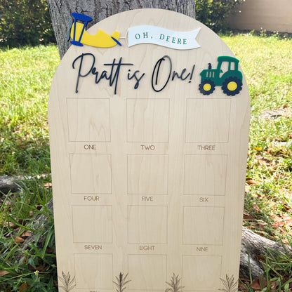 Tractor theme birthday Photo Board, Oh Deere His birthday is here, Green Tractor First Birthday, 1st Birthday Tractor Party, Get in Gear