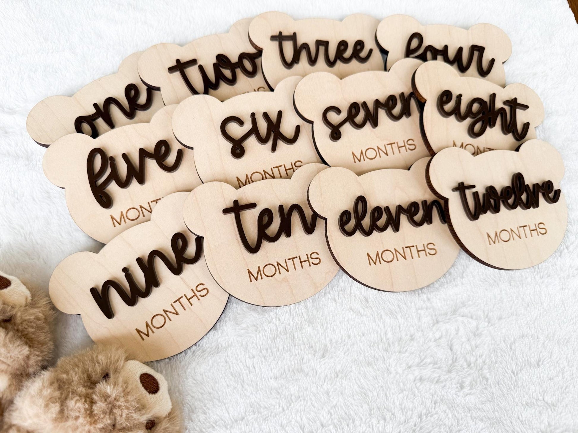 Teddy Bear Monthly Milestone Marker, Interchangeable Month Baby Bear Milestone cards, Monthly Wooden Milestone Discs, Baby Photo Signs