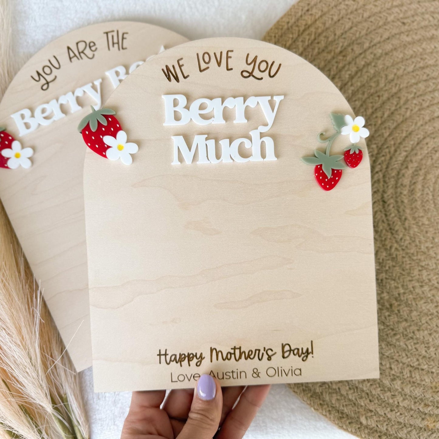 First Mother's Day Gift From Child, Strawberry Handprint Board, DIY Kids Footprint Sign, Keepsake Gift For Baby's First Mother's Day Craft