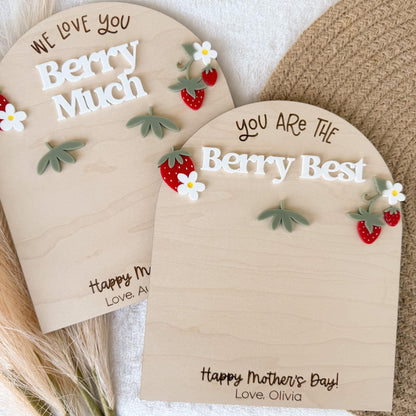 First Mother's Day Gift From Child, Strawberry Handprint Board, DIY Kids Footprint Sign, Keepsake Gift For Baby's First Mother's Day Craft