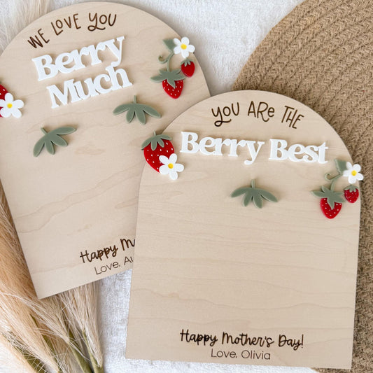 First Mother's Day Gift From Child, Strawberry Handprint Board, DIY Kids Footprint Sign, Keepsake Gift For Baby's First Mother's Day Craft