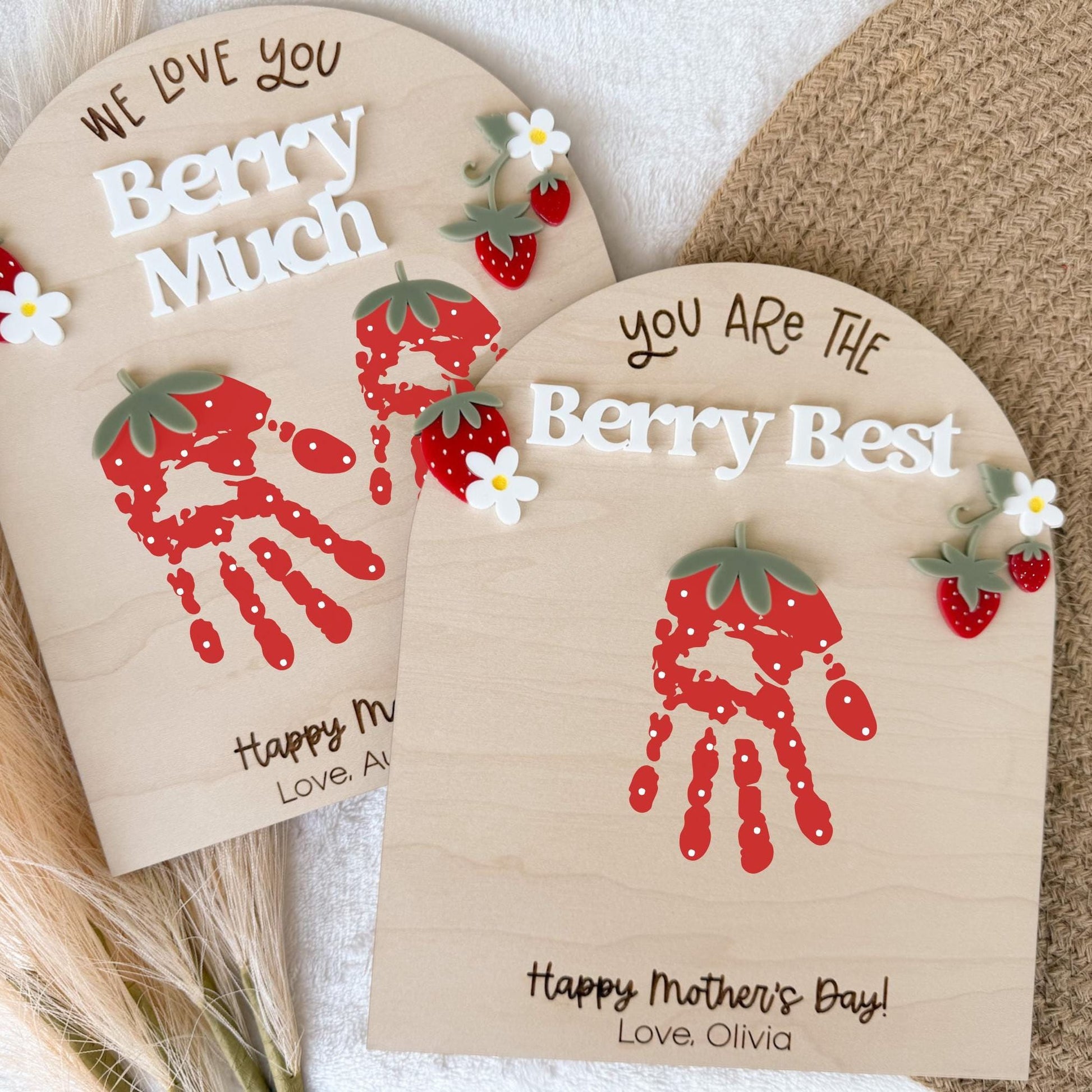 First Mother's Day Gift From Child, Strawberry Handprint Board, DIY Kids Footprint Sign, Keepsake Gift For Baby's First Mother's Day Craft