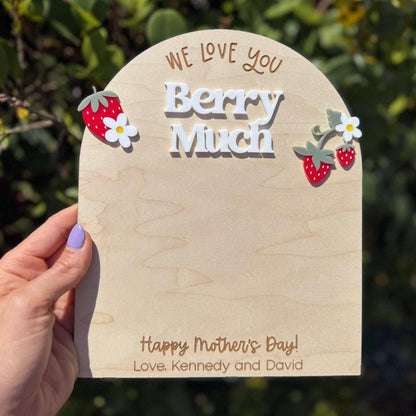 First Mother's Day Gift From Child, Strawberry Handprint Board, DIY Kids Footprint Sign, Keepsake Gift For Baby's First Mother's Day Craft