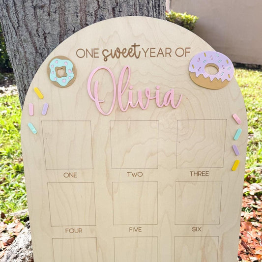 One Sweet Year Photo Board, Donut Birthday Party, Sweets Theme First Birthday Monthly Photo Board, Sweet One First Year Photo Display