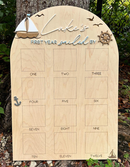 Sailboat First Birthday, Nautical First Year Photo Board, Sailing Into One Birthday Display, First Year Sailed By Photo Board, One Year Of
