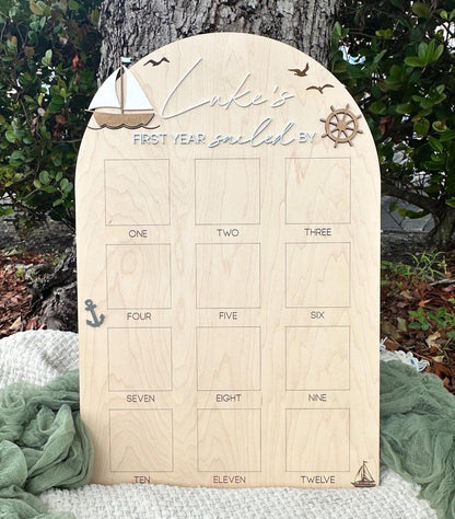 Sailboat First Birthday, Nautical First Year Photo Board, Sailing Into One Birthday Display, First Year Sailed By Photo Board, One Year Of