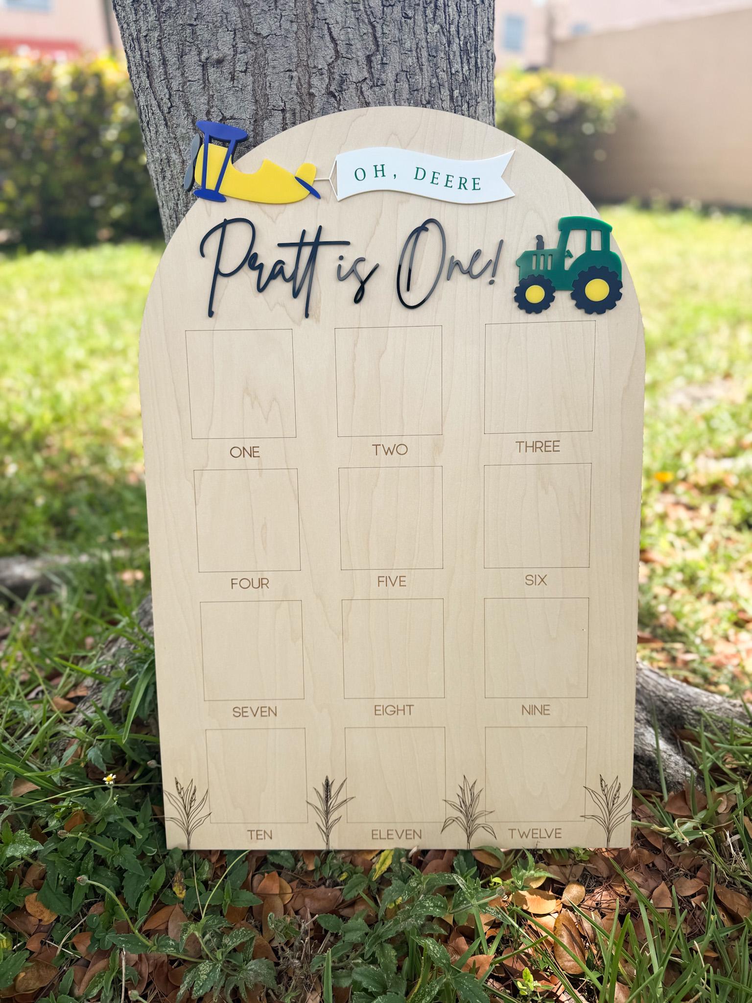 Tractor theme birthday Photo Board, Oh Deere His birthday is here, Green Tractor First Birthday, 1st Birthday Tractor Party, Get in Gear