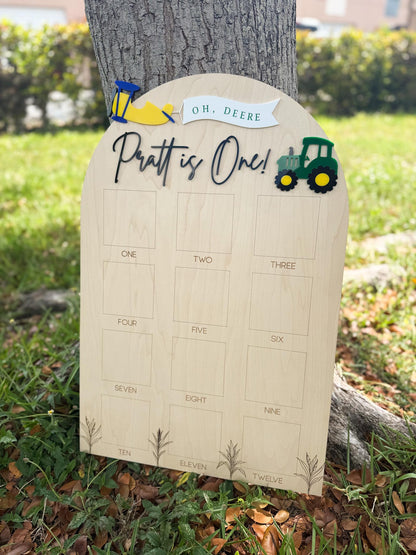 Tractor theme birthday Photo Board, Oh Deere His birthday is here, Green Tractor First Birthday, 1st Birthday Tractor Party, Get in Gear