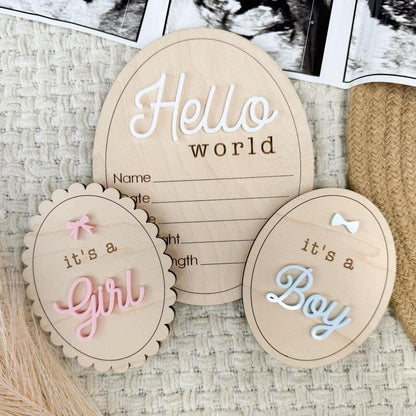 Hello World Gender Reveal Hospital Sign, Hospital Gender Reveal It's a Boy It's a Girl Wooden Sign, Gender Announcement Prop for Hospital