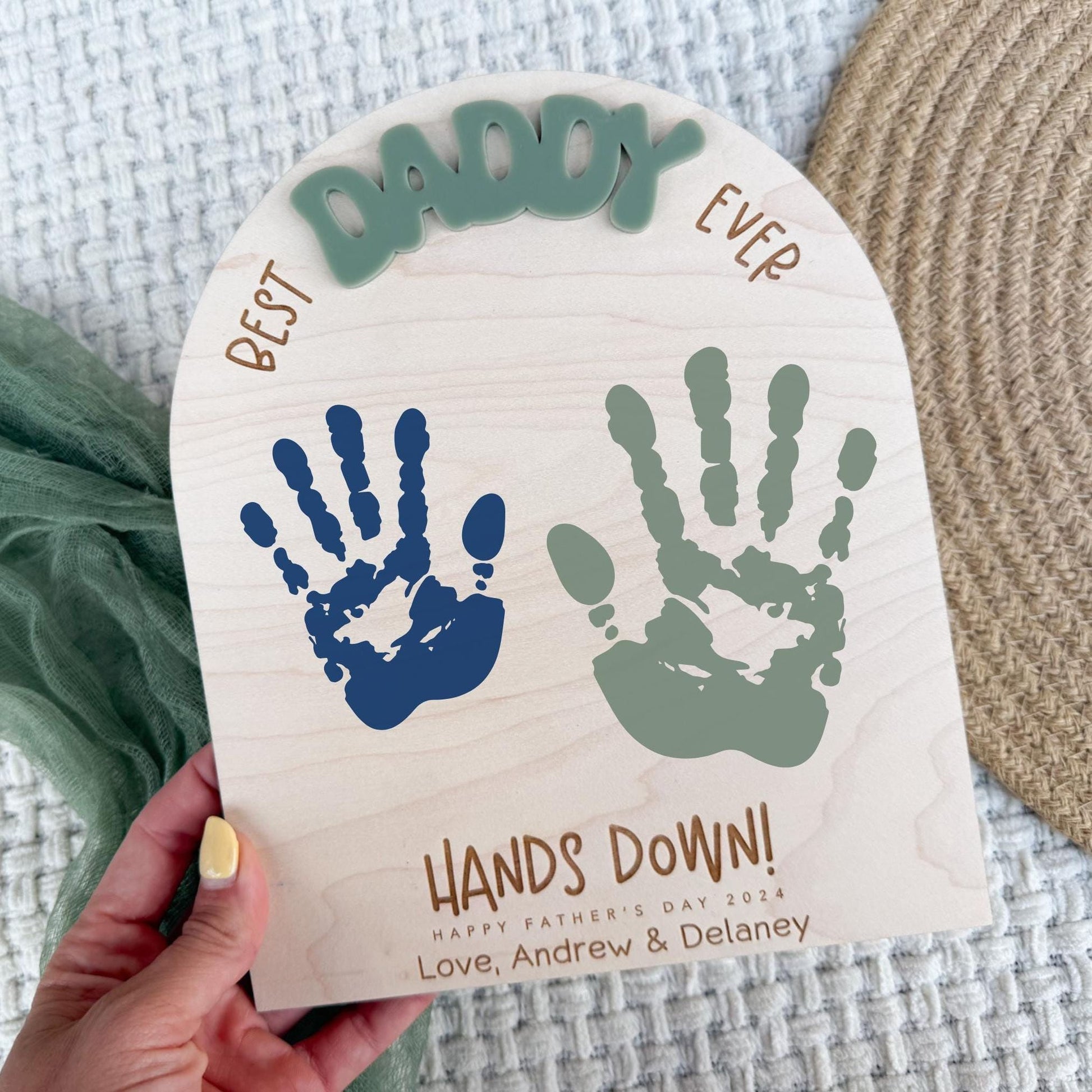 First Father's Day Gift From Child, Dad Handprint Board, DIY Kids Handprint Sign, Keepsake Gift For Baby's First Father's Day Craft