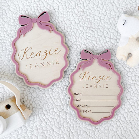 Baby Announcement Sign, Baby Girl Name Sign & Birth Stats Plaque for Birth Announcement, Baby Girl Gift Set, Hospital Birth Announcement