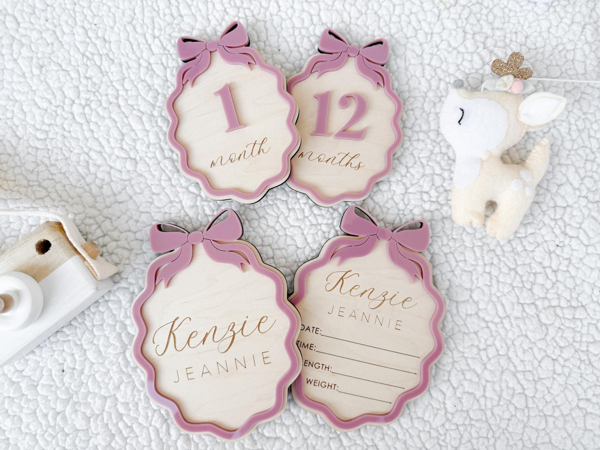 Baby Announcement Sign, Baby Girl Name Sign & Birth Stats Plaque for Birth Announcement, Baby Girl Gift Set, Hospital Birth Announcement