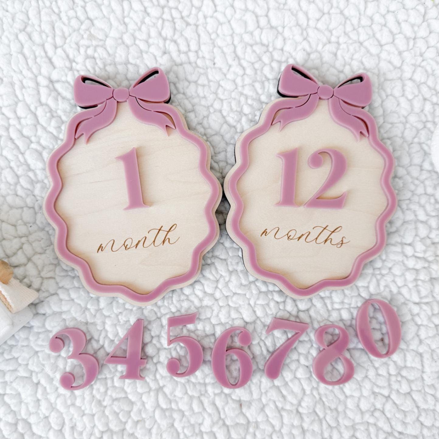 Baby Monthly Milestone Signs, Bow Milestone Cards for Girls, Monthly Baby Photo Props, Milestone Plaques for Babies, Baby Girl Milestone Set