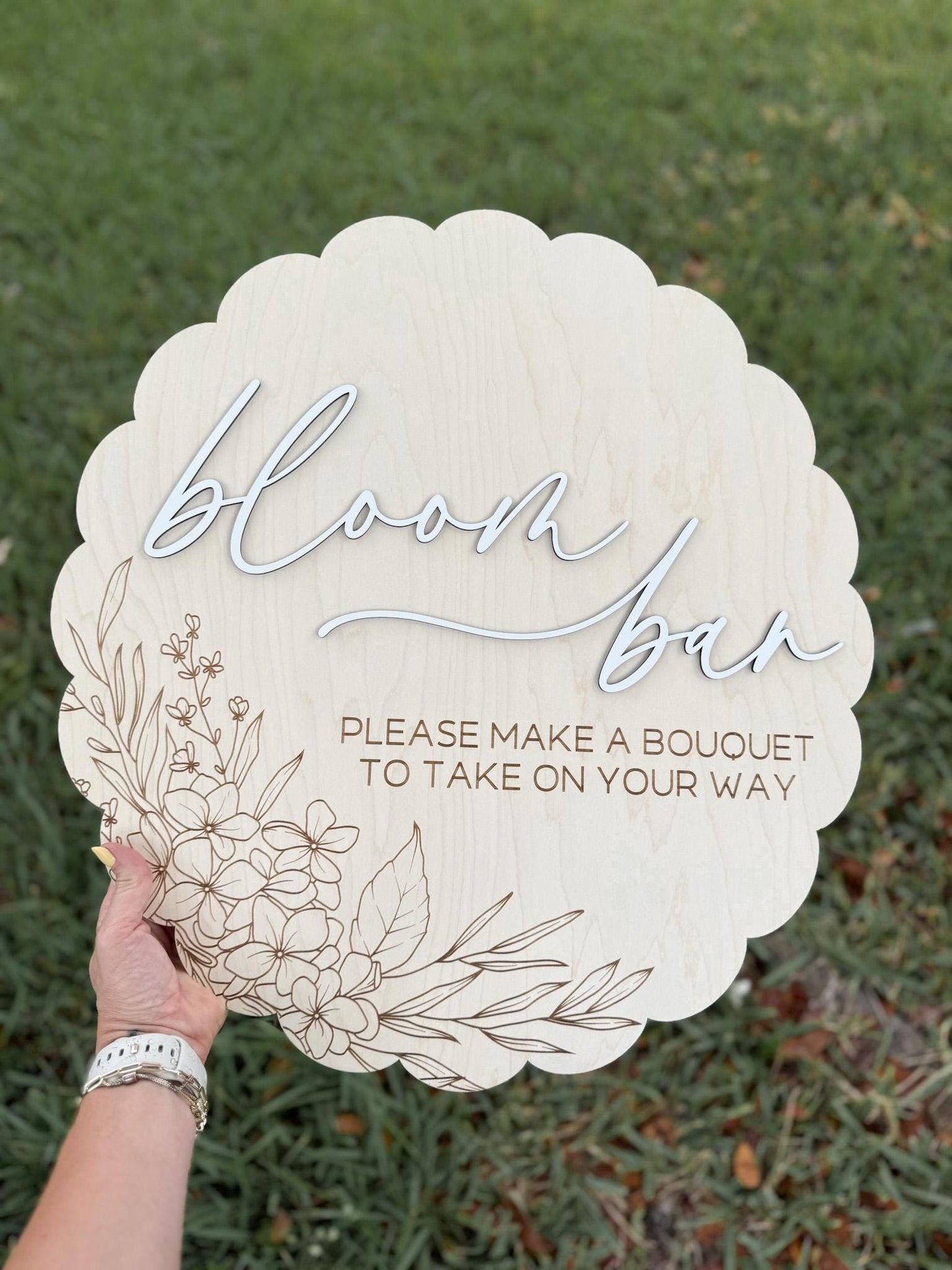 Flower Bar Sign, Large Bloom Bar Bridal Shower Sign, Baby in Bloom Baby Shower Sign, Hanging Make a Bouquet Sign, Bloom Bar Wedding Sign