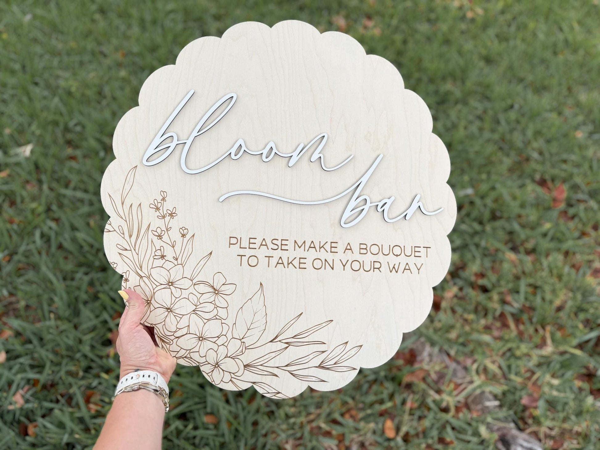 Flower Bar Sign, Large Bloom Bar Bridal Shower Sign, Baby in Bloom Baby Shower Sign, Hanging Make a Bouquet Sign, Bloom Bar Wedding Sign
